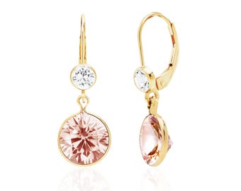 Lab Created Morganite Drop Earrings, 14K Gold Filled, 8mm Round Bezel-Set
