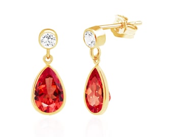 Lab Created Orange Sapphire Earrings, 14K Gold Filled, 10x7mm Pear Shape Bezel-Set Drops