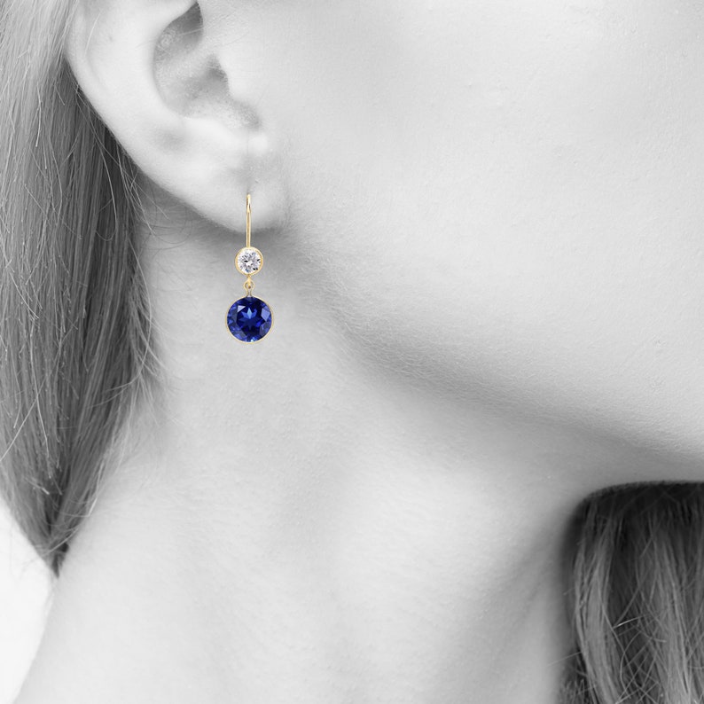 Blue Sapphire Drop Dangle Earrings 14K Gold Filled or Sterling Etsy
