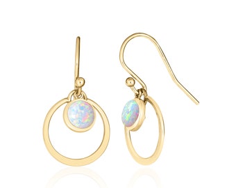 Dainty Opal Earrings for Women in 14K Gold Filled, October Birthstone Earrings, 14th Anniversary, Christmas Gift for Her