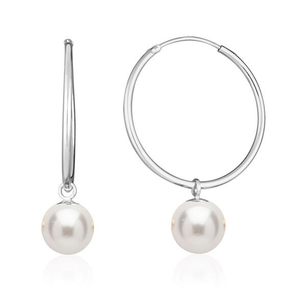 1 inch or 1.2 inches or 1.5 inches Pearl Hoops Earrings Sterling Silver or 14K Gold Filled Thin Endless Hoop Earrings choose your size