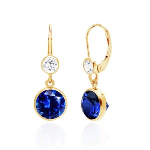 Lab-Created Blue Sapphire Earrings, 14K Gold Filled, 8mm Round Bezel-Set Drops