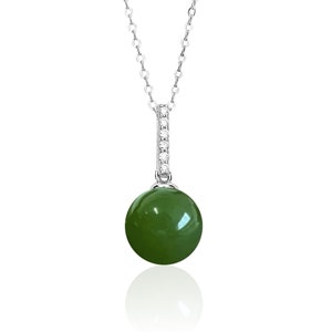 Green Jade Ball Pendant Necklace in Sterling Silver, Genuine Nephrite Jade Jewelry, 12th Anniversary Gift for Her, Mothers Day Gift for Mom