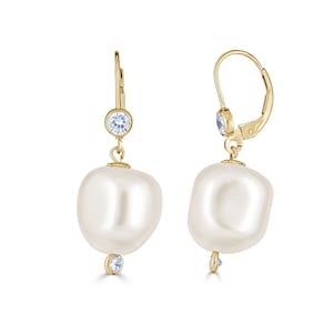 Baroque Pearl Earrings 14K Gold Filled or Sterling Silver, Large Pearl Drop Dangle Wedding Earrings, Valentines Day Gift for Wife