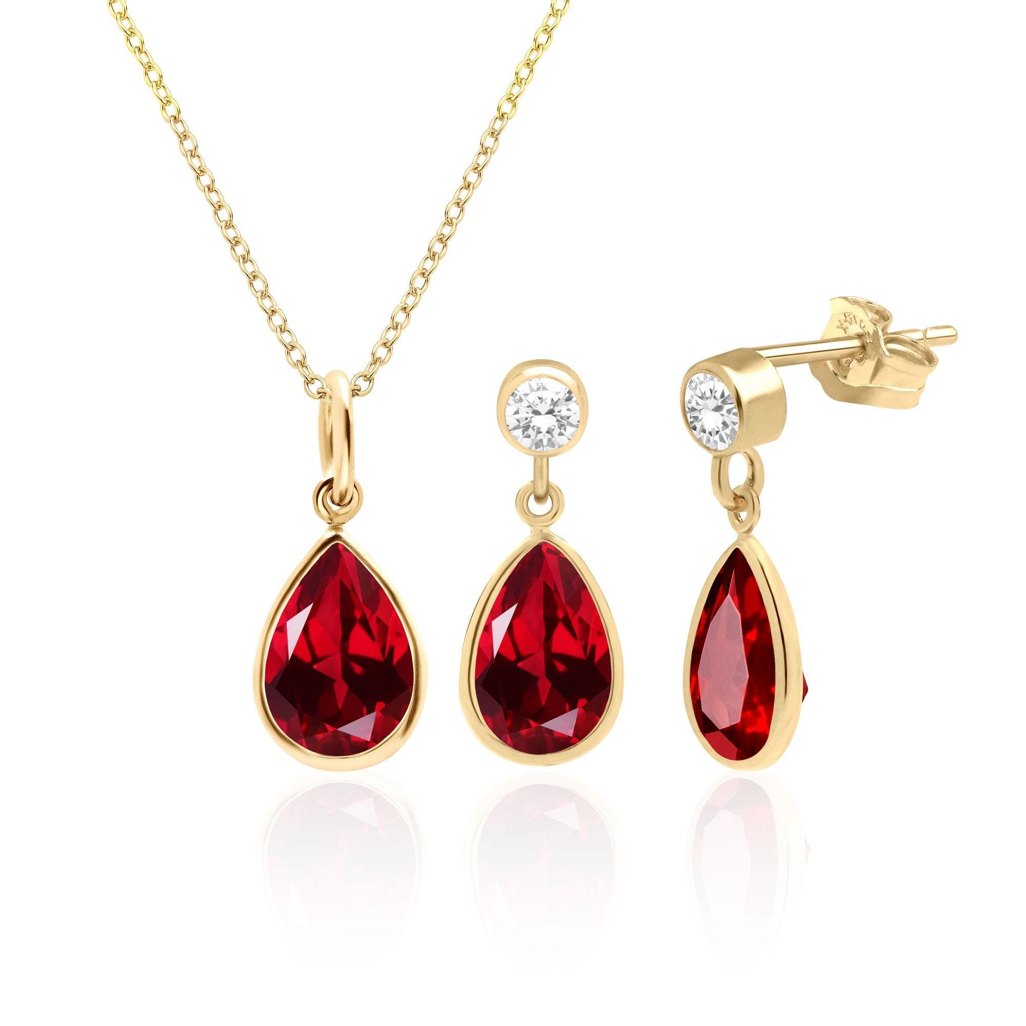 Lab Created Ruby Necklace and Earrings Set in 14K Gold Filled or