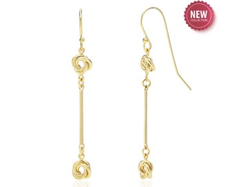 Boucles d'oreilles noeud d'amour en or 14 carats | Pendentif longue goutte | Cadeau Saint Valentin - France Boucles d'oreilles noeud d'amour en or 14 carats | Pendentif longue goutte | Cadeau Saint Valentin - France