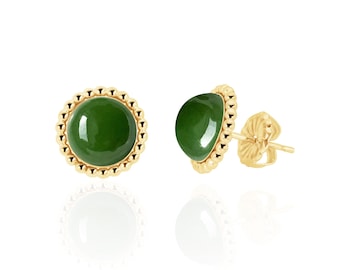 Green Jade Stud Earrings 14K Gold Filled - Available in Three Sizes