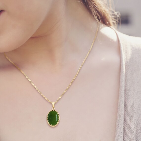 Large Jade Pendant Necklace for Women in 14K Gold Filled or