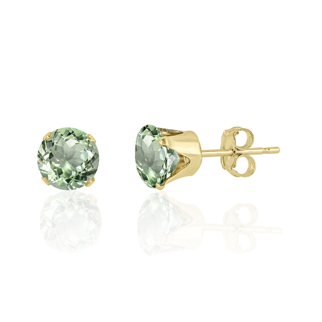 Sage Green Amethyst Stud Earrings 14K Solid Gold / Sterling Silver