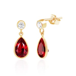 Ruby Drop Earrings 14K Gold Filled or Sterling Silver - Pear Cut July Birthstone Drops