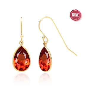 Padparadscha Orange Sapphire  Teardrop Earrings in 14K Gold Filled or Sterling Silver, Lab Created Sapphire Jewelry, 5th or 45th Anniversary