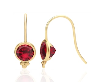 Dainty Ruby Drop Earrings in 14K Gold Filled, Lab Created Ruby Jewelry, July Birthstone Earrings, 15th or 40th Anniversary Gift