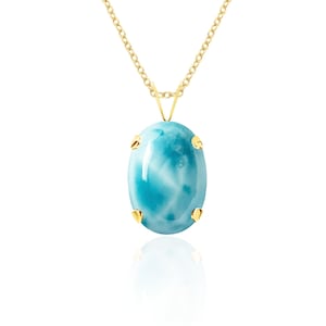 Larimar Necklace - 14x10 Oval Stone in 14K Gold or Sterling Silver
