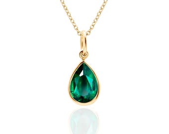 Emerald Teardrop Necklace in 14K Gold Filled or Sterling Silver, Lab Created Emerald, May Birthstone, 20th Anniversary Gift