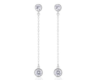 Boucles d’oreilles longues Chain Drop Dangle Boucles d’oreilles Sterling Silver Drop pour femmes, Boucles d’oreilles de mariée, Cadeau de demoiselle d’honneur