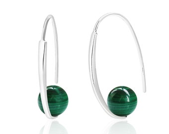 Green Malachite Earrings for Women in Sterling Silver, Natural Malachite Jewelry, Unique Trendy Jewelry, Valentines Day Gift for Her