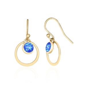 Dainty Opal Earrings for Women in 14K Gold Filled, October Birthstone Earrings, 14th Anniversary, Christmas Gift for Her Blue Opal • Kyocera