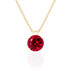 Ruby Pendant Necklace 14K Gold or Sterling Silver, 8mm Round Lab Created Gemstone