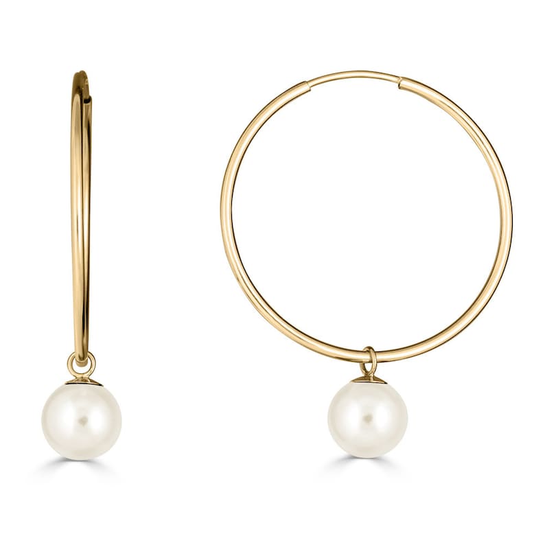 1 inch or 1.2 inches or 1.5 inches Pearl Hoops Earrings Sterling Silver or 14K Gold Filled Thin Endless Hoop Earrings choose your size
