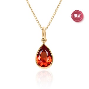 Orange Sapphire Teardrop Necklace 14K Gold Filled or Sterling Silver, Lab Created Sapphire, September Birthstone, 5th or 45th Anniversary