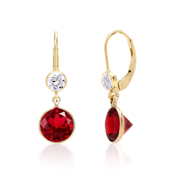 8 mm Ruby Drop Dangle Earrings in 14K Gold Filled or Sterling Silver, Lab Created Ruby Jewelry, Valentines Day Gifts for Her