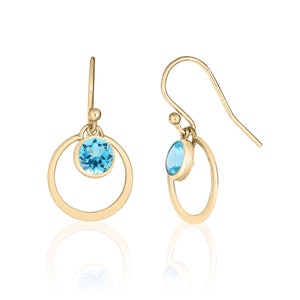 Swiss Blue Topaz Circle Earrings in 14K Gold Filled or Sterling Silver, Swiss Blue Topaz Jewelry, 4th Anniversary Gift, December Birthstone