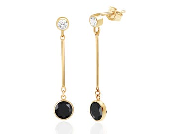 Black Onyx Drop Dangle Earrings, 14K Gold Filled or Sterling Silver, White Topaz Studs