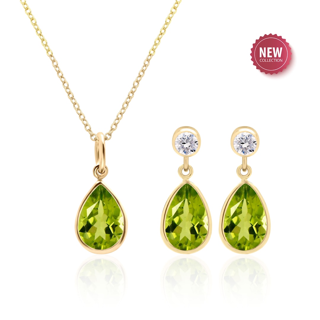 Peridot Necklace and Earrings Set in 14K Gold Filled, Natural Genuine