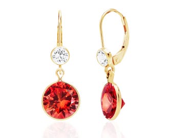 Lab Created Orange Sapphire Drop Earrings, 14K Gold Filled, 8mm Round Bezel-Set