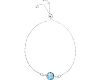 Blue Topaz Bracelet in Sterling Silver, Dainty Gemstone Adjustable Slider Bracelet, December Birthstone Bracelet, 4th Anniversary Gift