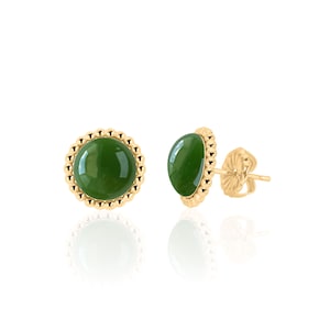 Green Jade Stud Earrings 14K Gold Filled - 7mm / 11 mm / 14 mm, Jade Jewelry, 12th Anniversary, Valentines Day Gifts for Her