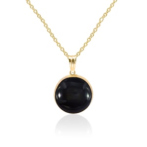 12 mm Black Onyx Pendant Necklace in 14K Gold Filled, Black Onyx Jewelry, 7th Anniversary Jewelry Gift for Her