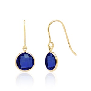 8MM Sapphire Drop Earrings 14K Gold Filled or Sterling Silver, Lab Created Sapphire Jewelry, September Birthstone, 5th or 45th Anniversary