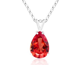 Lab-Created Orange Sapphire Necklace, Sterling Silver, 13x9mm Pear Shape Gemstone