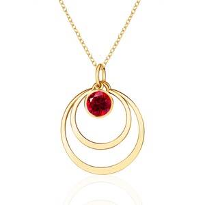 Lab Created Ruby Necklace, 14K Gold Filled, Double Circle Pendant