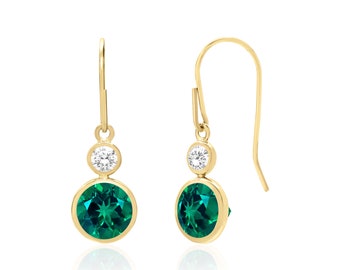 Dainty Emerald Earrings in Solid 14K Gold, Lab Created Emerald Jewelry, May Birthstone Earrings, 20th Anniversary Gifts for Her