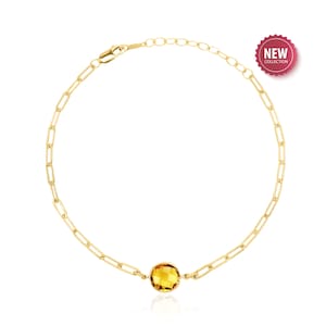 Citrine Paperclip Link Chain Bracelet for Women in 14K Gold Filled, November Birthstone Bracelet, Citrine Jewelry, 13th Anniversary Gift