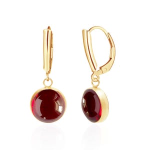 Ruby Drop Earrings 14K Gold Filled, 10 mm Round Lab-created Cabochons