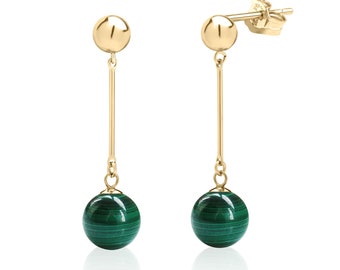 Malachite Dangle Earrings for Women in 14K Gold Filled, Malachite Jewelry, Christmas Gifts for Wife of Mom