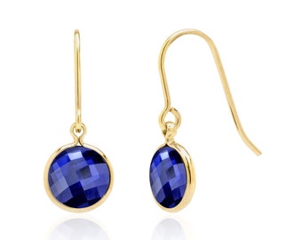 8MM Sapphire Drop Earrings for Women in 14K Gold Filled or Sterling Silver, Lab Created Sapphire Jewelry, September Birthstone