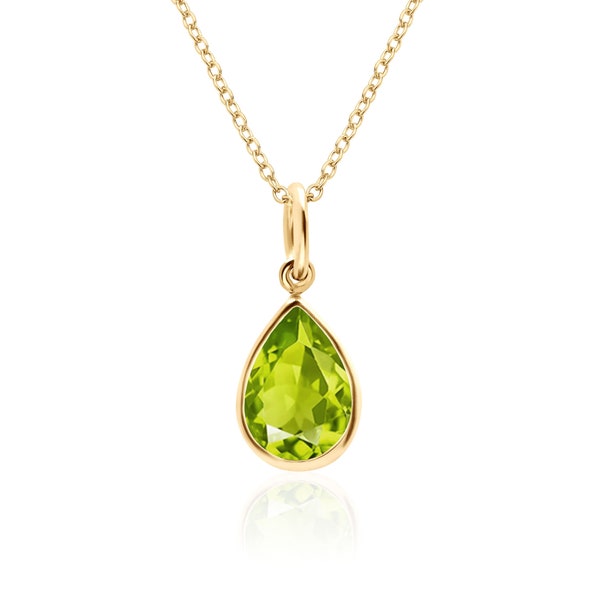 1.5 CT Natural Peridot Pendant Necklace 14K Gold Filled or Sterling Silver, Genuine Peridot Jewelry, August Birthstone,16th Anniversary Gift