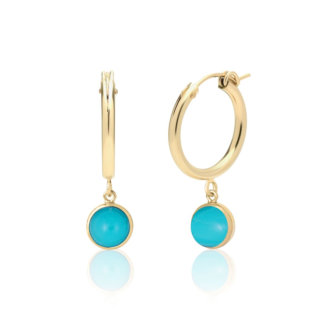 Turquoise Huggie Hoop Earrings 14K Gold Filled Blue Gemstone - Etsy