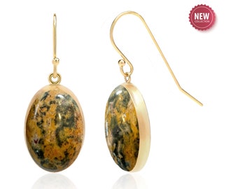 Oval Leopard Skin Jasper Earrings for Women in 14K Gold Filled or Sterling Silver