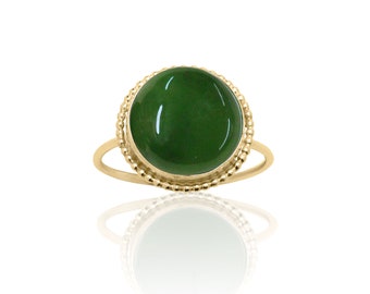 Green Jade Ring for Women in 14K Gold Filled, Jade Jewelry, 12th Anniversary Gift, Green Semiprecious Gemstone Ring