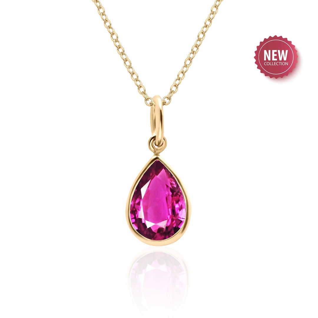 Pink Sapphire Teardrop Necklace 14K Gold Filled or Sterling Silver, Lab