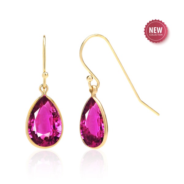 Pink Sapphire Teardrop Earrings in 14K Gold Filled or Sterling Silver, Lab Created Sapphire Jewelry, 5th or 45th Anniversary Gift for Women