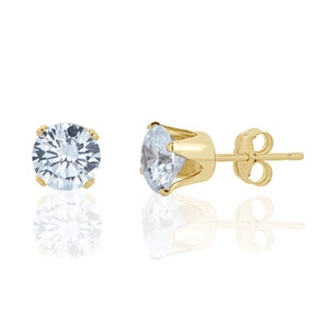 White Sapphire Solitaire Stud Earrings for Women in 14K Gold Filled or Sterling Silver, 4 mm / 6 mm / 8 mm, White Sapphire Jewelry