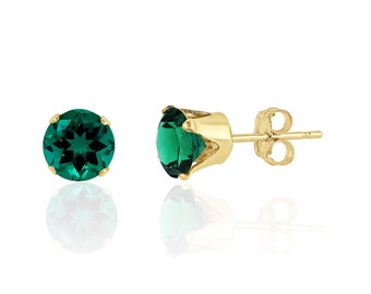 Emerald Stud Earrings in 14k Solid Gold / 14K Gold Filled / Sterling Silver, Lab Created Emerald Jewelry, May Birthstone,Valentines Day Gift