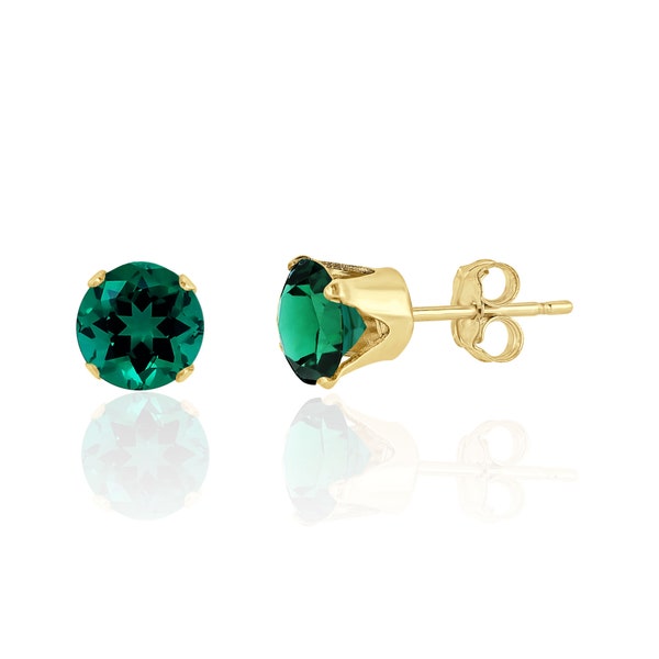 Emerald Stud Earrings in 14k Solid Gold / 14K Gold Filled / Sterling Silver, Lab Created Emerald Jewelry, May Birthstone,Valentines Day Gift