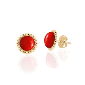 PETITE UNDYED 14k GF OX RED BLOOD SARDINA & SOUTH SEA RED CORAL BALL EARRINGS PETITE UNDYED 14k GF OX RED BLOOD SARDINA & SOUTH SEA RED CORAL BALL EARRINGS